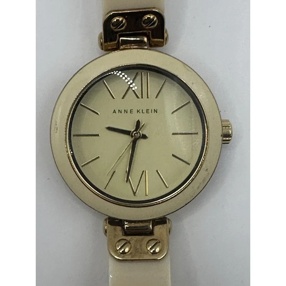 Anne Klein Women's Gold Tone White Acrylic Bracelet Watch AK1196 New Battery‎ Y